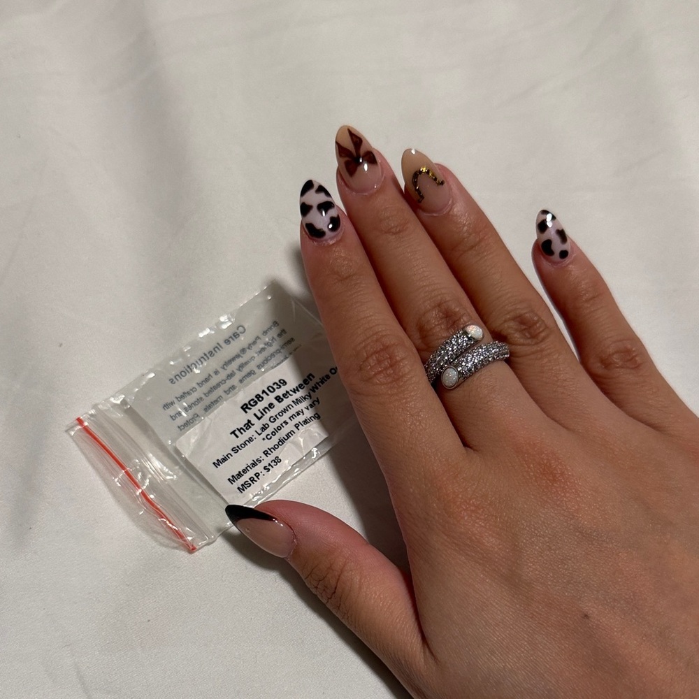 Rhodium Wrap Around Ring with Milky White Opal